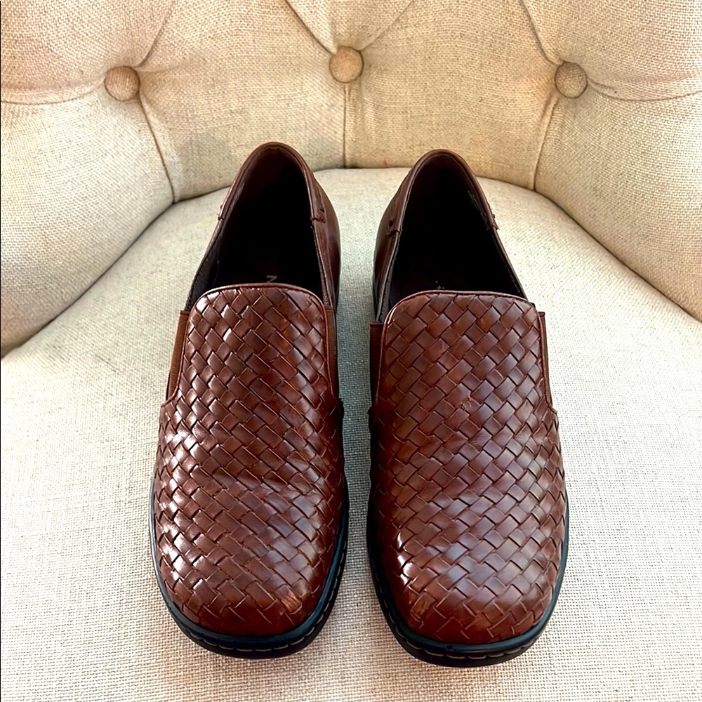 Women’s Brown Woven Leather Loafers